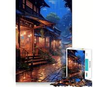 Puzzle de 1000 pièces Village Rain Street,Jeu de réflexion,découpe de Haute précision,défi Amusant pour Passer Le Temps d'attente (38x26cm)