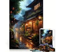 Puzzle de 1000 pièces Village Rain Street pour Adolescents Stimulation cérébrale Évasion paisible Assemblage Ferme Joyeux Noël (50x75cm)