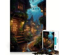 Puzzle de 1000 pièces Village Rain Street pour Adultes,Jeu de réflexion,découpe Laser pour Un Assemblage Parfait,activité enrichissante pour Les Jours de Pluie (50x75cm)