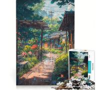 Puzzle de 1000 pièces Village sous la Pluie Jouet à Monter soi-même activité intellectuelle relaxante Cadeau Original pour Un Anniversaire ou Noël 38x26cm