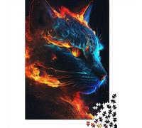 Puzzle de 1000 pièces « Visage de Chat en feu » pour Adultes, Puzzle en Bois, Casse-tête pour Enfants, 1000 pièces (75 x 50 cm)