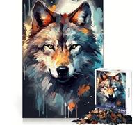 Puzzle de 1000 pièces Visage de Loup à l'aquarelle pour Adultes, idéal pour stimuler la réflexion et se détendre, Cadeau de Noël idéal (38x26cm)