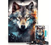 Puzzle de 1000 pièces Visage de Loup Aquarelle foncée,Un Passe-Temps Fascinant pour Les Moments de détente et de Stimulation cérébrale (38x52cm)