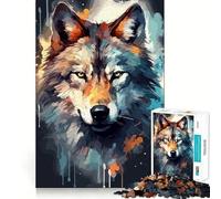 Puzzle de 1000 pièces Visage de Loup Aquarelle pour Adultes,Jeu de mémoire,Assemblage précis sans espaces,activité apaisante pour Une Pause mentale (38x52cm)
