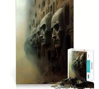Puzzle de 1000 pièces Visages de Pierre dans Les ruines pour Adultes Stimule la mémoire, réduit Le Stress, Bords Lisses, 38x52cm