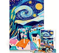 Puzzle de 1000 pièces Vision fauviste éclatante de la Nuit étoilée pour Adolescents, entraînement de la mémoire, évasion paisible, découpe Impeccable, Cadeau d'hiver (38x26cm)
