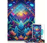 Puzzle de 1000 pièces Vitrail Nature Néon pour Adultes Idéal pour stimuler la mémoire, se détendre et s'amuser Bords Nets Cadeau de Noël (38x26cm)