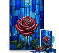 Puzzle de 1000 pièces Vitrail Rose Rouge pour Adolescents améliore la mémoire, détente et Finitions impeccables Cadeau élégant (50x75cm)