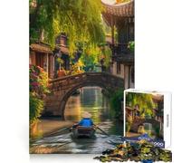 Puzzle de 1000 pièces Voie navigable dans Une Ville Chinoise Traditionnelle Un Cadeau Symbolique, Une réflexion Claire et Une Distraction Douce, des Bords précis (50x75cm)