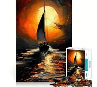 Puzzle de 1000 pièces Voile au Coucher du Soleil pour Adolescents, Motif Lumineux et Relaxant, décoration Murale 38x52cm