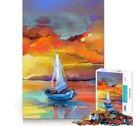 Puzzle de 1000 pièces Voilier au Coucher du Soleil (50x75cm) pour Adolescents Jeu de logique et de Construction, Loisirs et Divertissement Découpe Lisse