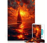 Puzzle de 1000 pièces Voilier au Coucher du Soleil pour Adolescents, Jeu de réflexion, Anti-Stress, découpe de qualité supérieure, Cadeau raffiné (38x52cm)