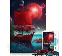 Puzzle de 1000 pièces Voilier Rouge sous la Lune Pourpre pour Adolescents, Jouet Anti-Stress Intelligent, Bords tranchants, Cadeau d'anniversaire (38x26cm)
