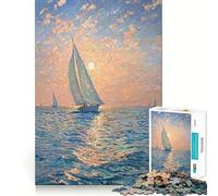 Puzzle de 1000 pièces Voiliers au Coucher du Soleil pour Adolescents, idéal pour stimuler la mémoire, soulager la Tension et créer Une œuvre d'art aux Bords Nets (38x52cm)