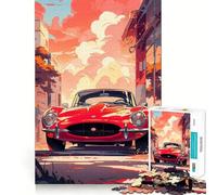 Puzzle de 1000 pièces Voiture Classique Rouge au Coucher du Soleil pour Adultes Stimule la mémoire Amusant et décontracté Bords Nets Cadeau Classique (38x52cm)
