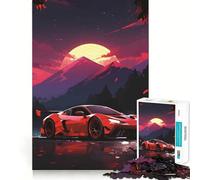 Puzzle de 1000 pièces Voiture de Sport Rouge au Coucher du Soleil pour Adolescents, Jeu de logique Stimulant, Divertissement d'intérieur, Bords de qualité supérieure, Cadeau mémorable (38x52cm)