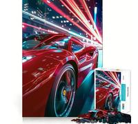 Puzzle de 1000 pièces Voiture de Sport Rouge, Conduite de Nuit pour Adolescents, idéal pour stimuler la mémoire, soulager la Tension et créer Une œuvre d'art aux Bords Nets (38x52cm)