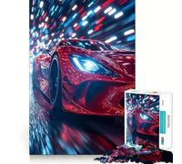 Puzzle de 1000 pièces Voiture de Sport Rouge, Conduite de Nuit », pour Adolescents, Jeu de logique et de logique, Passe-Temps Calme, Bords Lisses, Cadeau de qualité supérieure (50x75cm)