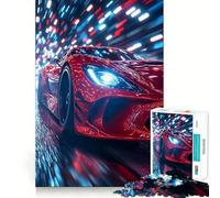 Puzzle de 1000 pièces Voiture de Sport Rouge, Conduite de Nuit pour Adolescents, Jeu de logique Solide, Moment Serein, Bords Nets, Cadeau créatif (38x26cm)