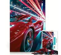 Puzzle de 1000 pièces Voiture de Sport Rouge, Conduite de Nuit pour Adolescents renforce la mémoire, Divertissement paisible, Bords de qualité, (50x75cm)