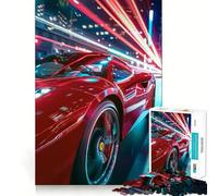 Puzzle de 1000 pièces Voiture de Sport Rouge, Conduite de Nuit pour Adultes, Jeu de réflexion Calme et Stimulant, pour Les fêtes (38x26cm)