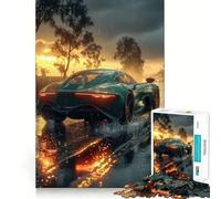 Puzzle de 1000 pièces Voiture de Sport Turquoise au Coucher du Soleil pour Adolescents stimule la mémoire, se détend et s’Amuse Bords précis Un Cadeau attentionné 38x52cm