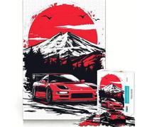 Puzzle de 1000 pièces Voiture Montagne Coucher de Soleil sur Le Mont Fuji Découpe Nette Art Jeu de logique et de réflexion Détente Cadeau d'anniversaire Amusant (38x52cm)