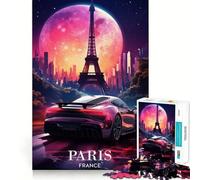 Puzzle de 1000 pièces Voiture néon rétro à Paris pour Adultes, Jouet Amusant et décontracté, décoration Murale aux Bords Lisses (38x52cm)