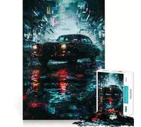 Puzzle de 1000 pièces Voiture rétro dans Une Ville néon pour Adolescents Décoration Murale apaisante et Amusante aux découpes nettes (50x75cm)