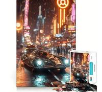 Puzzle de 1000 pièces Voiture rétro dans Une Ville néon pour Adolescents Jeu de logique Stimulant, détente mentale, Bords Nets, Cadeau élégant (38x52cm)