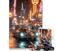 Puzzle de 1000 pièces Voiture rétro dans Une Ville néon pour Adolescents Jeu de logique Stimulant, détente mentale, Bords Nets, Cadeau élégant (38x52cm)