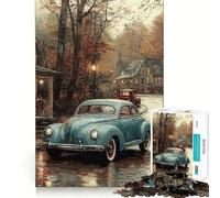 Puzzle de 1000 pièces Voiture Vintage dans Une Ville d'automne pour Adolescents Jeu de mémoire Amusant Emboîtement précis sans espaces Activité Amusante en Famille Le Soir (38x52cm)