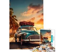 Puzzle de 1000 pièces Voiture Vintage sur la Plage Jeu Difficile et Stimulant Activité familiale relaxante pour Les 14 Ans et Plus (38x52cm)