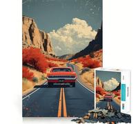 Puzzle de 1000 pièces Voiture Vintage sur la Route »,découpé au Laser pour Un Assemblage Parfait,idéal pour stimuler la Concentration et créer des Liens en Famille (38x26cm)
