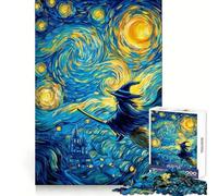 Puzzle de 1000 pièces Vol de sorcière féérique dans Une Nuit étoilée pour Adolescents Sharp Recall Serene Escape Uniform Cut Perfect Christmas (38x26cm)