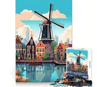 Puzzle de 1000 pièces Voyage au Moulin à Vent d'Amsterdam pour Adultes Un Puzzle intellectuel Amusant et Relaxant, aux Bords précis, Un (50x75cm)