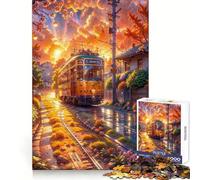 Puzzle de 1000 pièces Voyage d'automne en Tramway pour Adolescents Un Cadeau Festif aux Bords Nets et à l'ambiance automnale (50x75cm)