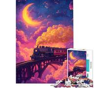Puzzle de 1000 pièces Voyage en Train à Travers des cieux oniriques Activités Amusantes à la Maison Jeu éducatif de Course de Vitesse Manuelle pour Les 14 Ans et Plus Jeu de Puzzle Offert (38x52cm)