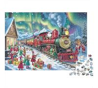 Puzzle de 1000 pièces « Voyage en Train de Noël » : Train Rouge avec Fourmi et Elfe. Jeu éducatif pour Adultes (à partir de 12 Ans). Décoration Magnifique. Défi de Haute difficulté. 38 x 26 cm.