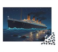 Puzzle de 1000 pièces « Voyage Nocturne du Titanic » : Titanic coloré dans l'océan Sombre. Un Magnifique Puzzle décoratif pour Adultes. 38 x 26 cm / 1000 pièces