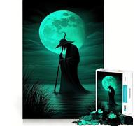 Puzzle de 1000 pièces Voyageur Mystique en Silhouette sous la Lune Verte pour Adultes Un Jeu de logique Clair, Relaxant et Amusant, aux découpes parfaites, Un Cadeau élégant (50x75cm)