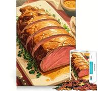 Puzzle de 1000 pièces Wellington de bœuf tranché sur Plateau, Bords Lisses, Jeu de Concentration Amusant, Moment de détente, Cadeau d'anniversaire (50x75cm)