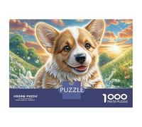 Puzzle de 1000 pièces Welsh Corgi,Finition Mate Anti-poussière, Motif Fleurs Sauvages, Support, Adultes, Carton de qualité supérieure, Anti-Stress, idéale Les Jours de Pluie, 52 x 38 cm / 1000 pièces