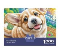 Puzzle de 1000 pièces Welsh Corgi « Saut Joyeux vers Le Ciel » pour Adultes, Carton Lisse de qualité supérieure, idéal pour Les Jours de Pluie, Cadeau de Vacances, 52 x 38 cm / 1000 pièces