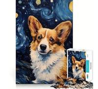 Puzzle de 1000 pièces Welsh Corgi Van Gogh pour Adolescents Un Jeu Amusant et Stimulant,sans espaces,idéal pour Une soirée en Famille (50x75cm)