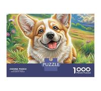 Puzzle de 1000 pièces « Welsh Corgi Welsh » en Carton Mat Lisse, Champ de Fleurs Sauvages, pour Adultes, Anti-Stress, idéale pour Les Jours de Pluie, Divertissement en ou Entre Amis (70 x 50 cm).