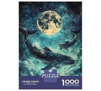 Puzzle De 1000 Pièces Whales in The Moonlight Puzzle Adulte Jeu Familial Décoration Parfaite Cadeaux Uniques d'anniversaire Et De Noël 38x26cm/1000pcs