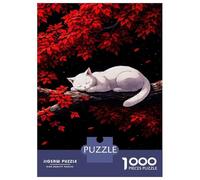 Puzzle De 1000 Pièces White Cat Sleeping on A Branch Puzzles pour Adultes Activités Familiales Stimule Le Cerveau Idéal comme Cadeau pour Toute La Famille 52x38cm/1000pcs