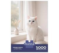 Puzzle De 1000 Pièces White Cat with Blue Eyes by The Window Puzzles pour Adultes : Un Casse-tête Amusant Et Stimulant À Réaliser. Cadeaux d'anniversaire Et De Noël Uniques 38x26cm/1000pcs