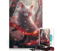 Puzzle de 1000 pièces White Sakura Kitsune pour Adolescents Jeu de réflexion Amusant Taille Uniforme Pièces précises Activité relaxante en Groupe à l'intérieur (38x26cm)